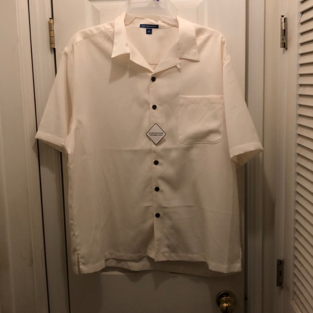 Port Authority buttondown cream short sleeve shirt